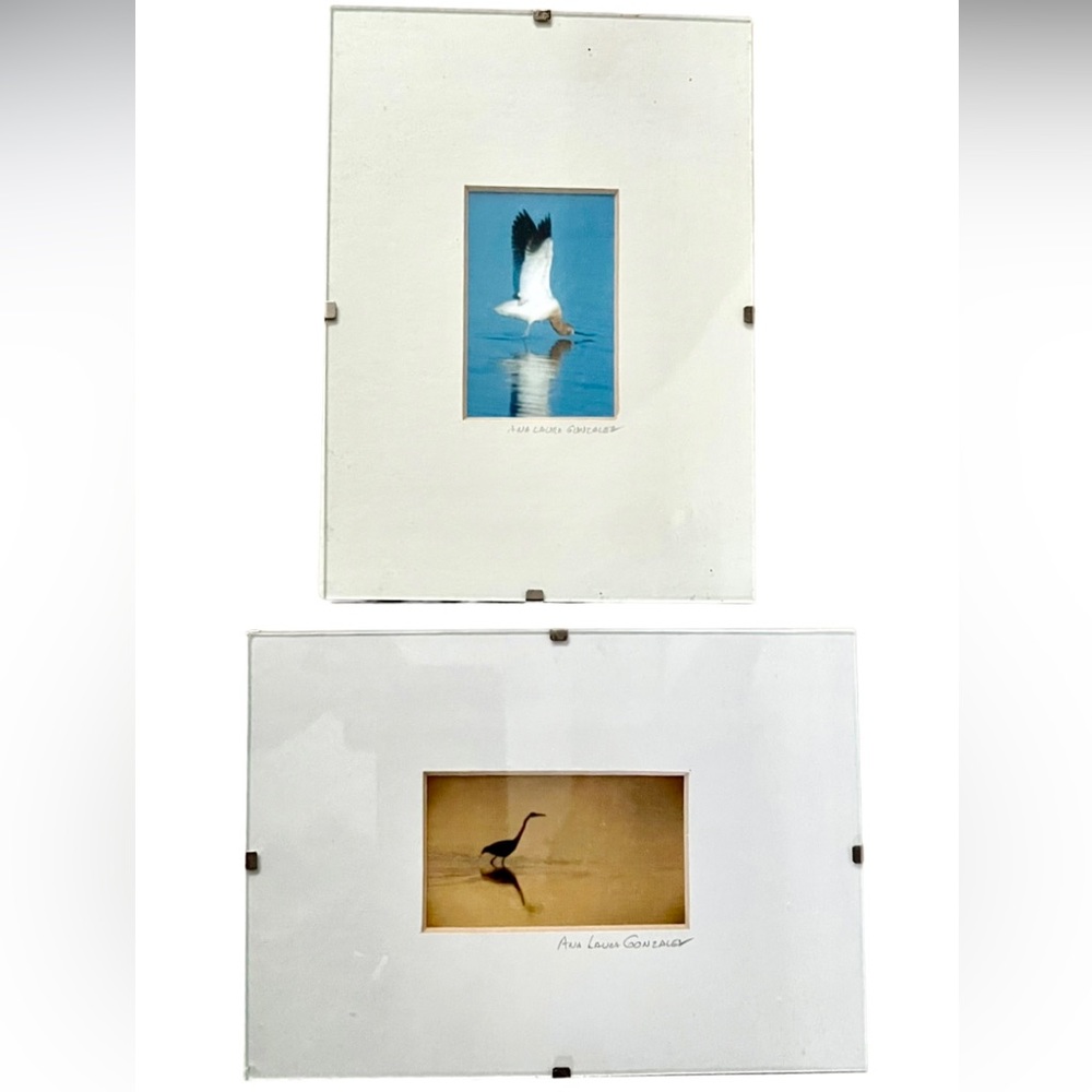 BUNDLE of 2 signed tiny photo matted prints on frames, 5”x7” each